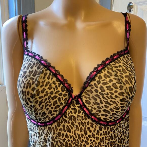 Vintage Y2K Rampage Sheer Mesh Animal Print Cami Lingerie Tank Top 2X Sexy Love - Picture 7 of 9